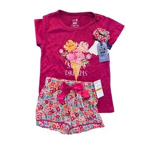 Max & Olivia T-Shirt and Shorts with Scrunchie Pajama Set NWT Size S (6-6X)